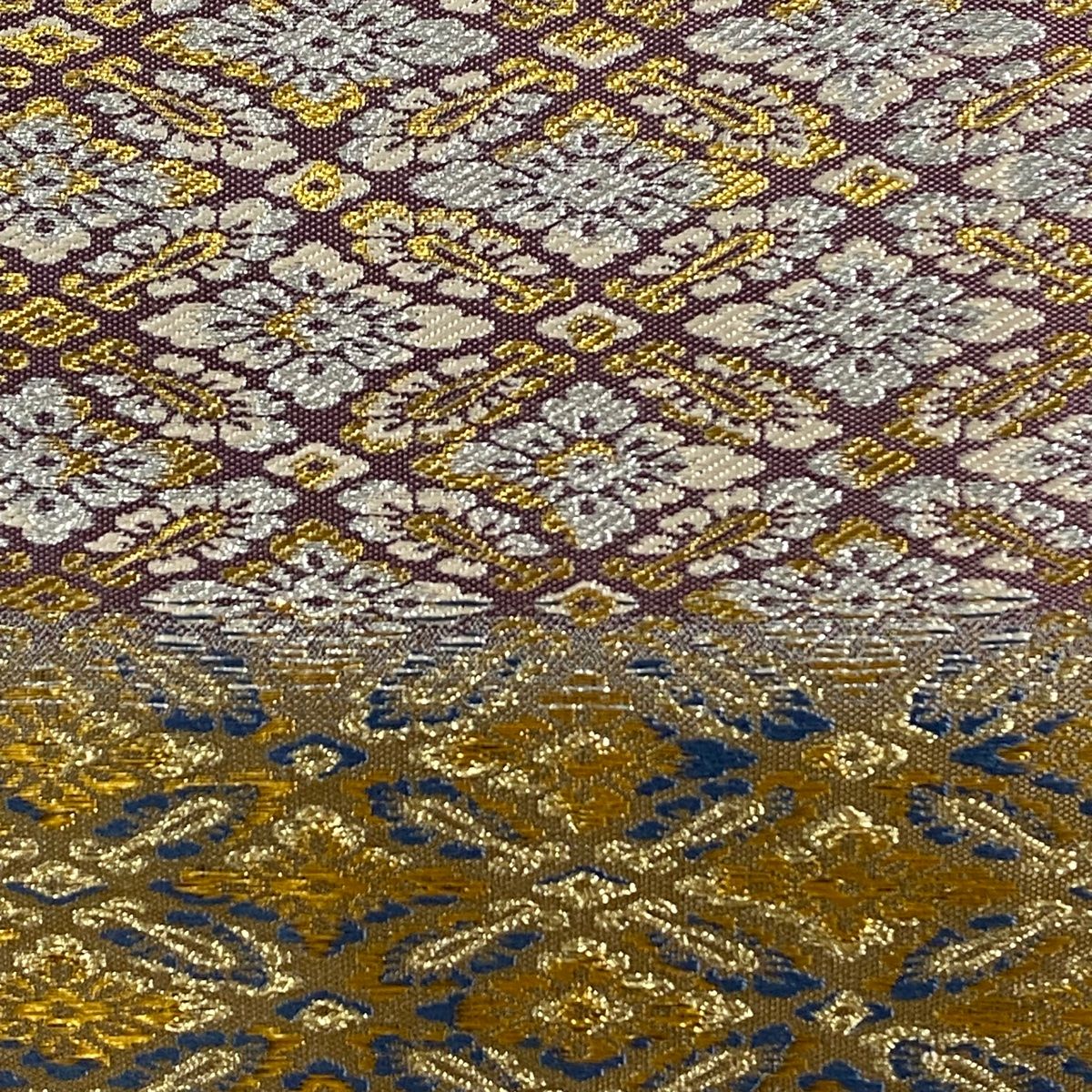 袋帯 秀品 証紙 花菱 葉柄 金糸 箔 灰緑 六通 正絹