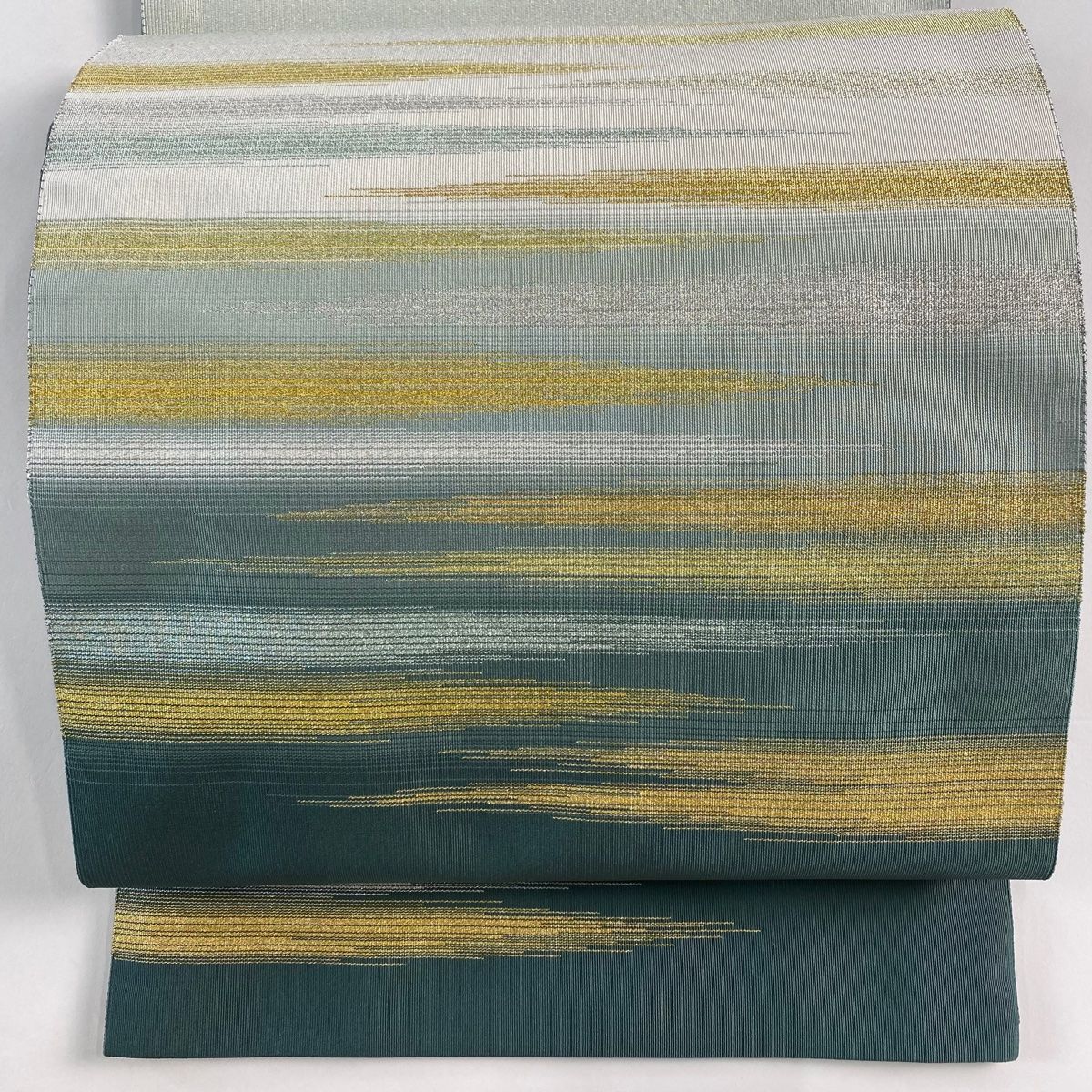 袋帯 秀品 落款 霞 金銀糸 緑 お太鼓柄 正絹