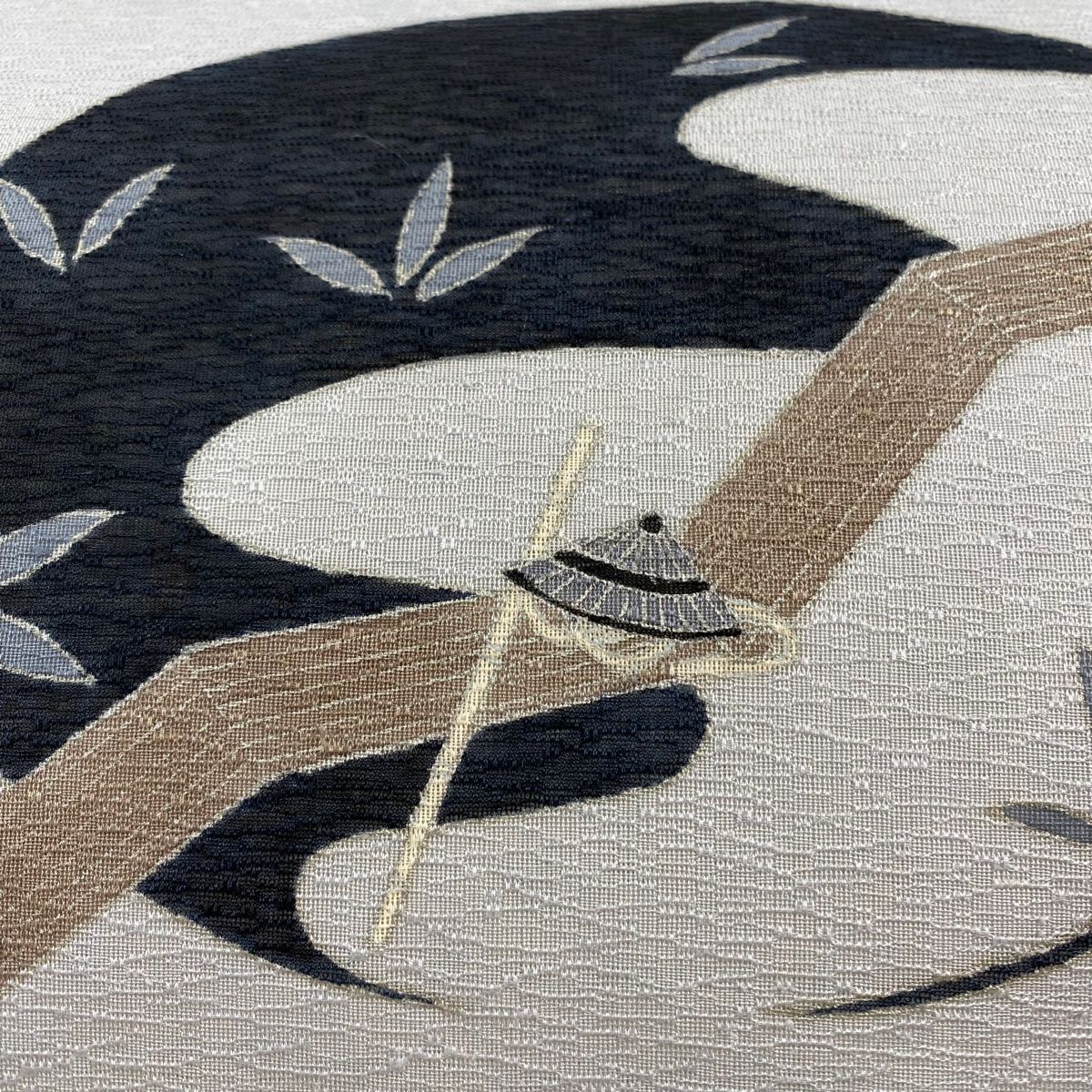 名古屋帯 秀品 松葉仕立て 笠 葉柄 銀彩 青灰色 正絹