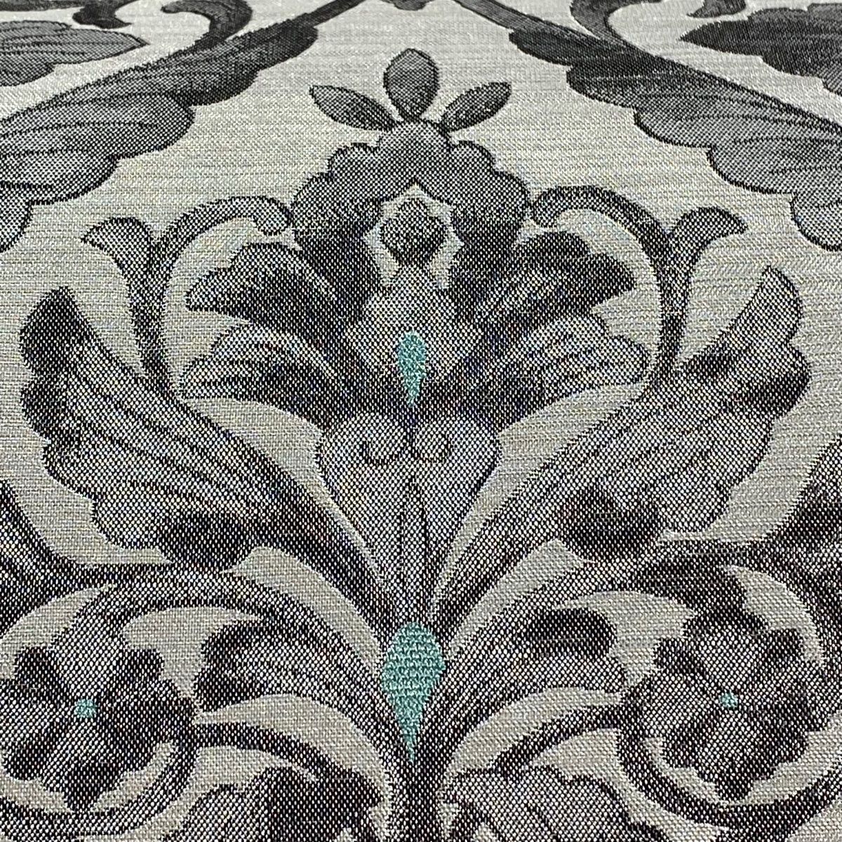 袋帯 秀品 まいづる 落款 王宮美飾文 銀糸 灰色 六通 正絹