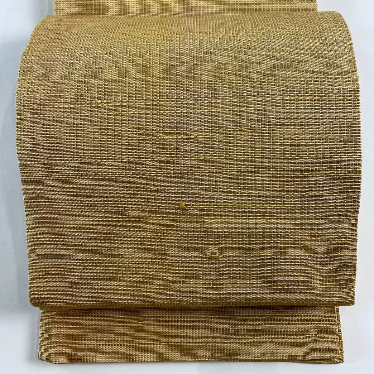 開き名古屋帯 秀品 紬地 幾何学模様 山吹色 正絹