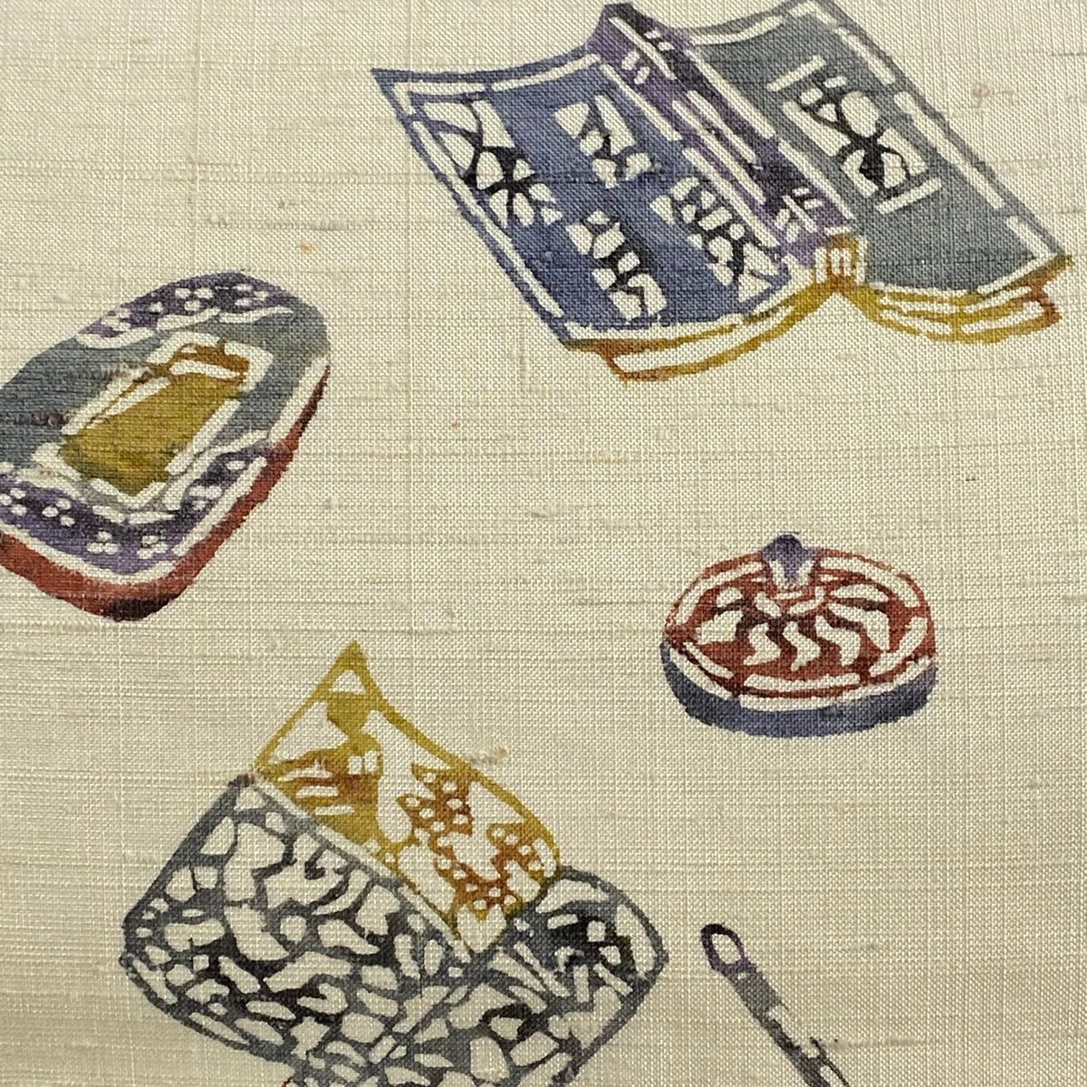 名古屋帯 秀品 紬地 冊子 筆 小豆色 正絹