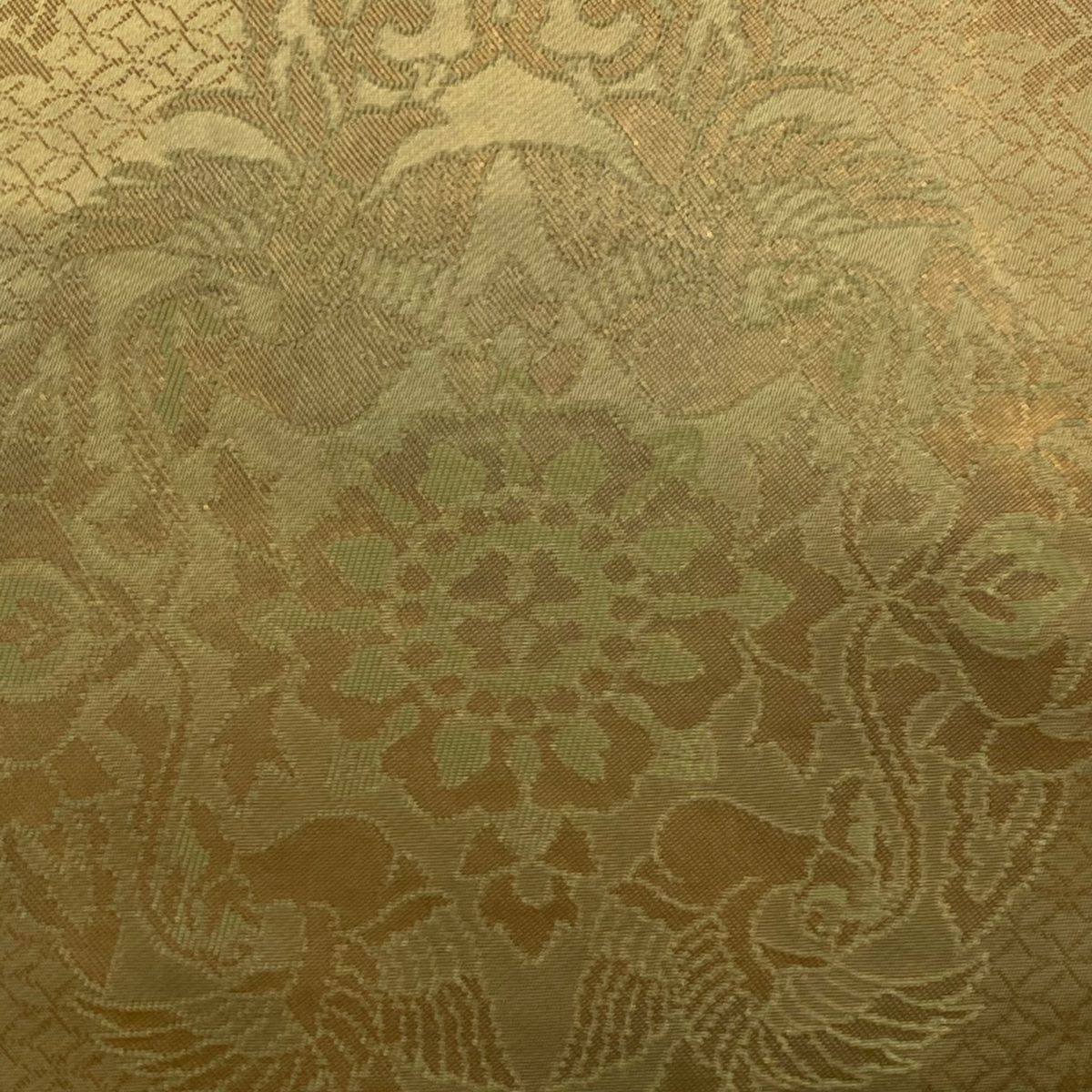 袋帯 秀品 落款 本家加納 華文 鳥 箔 茶緑色 六通 正絹