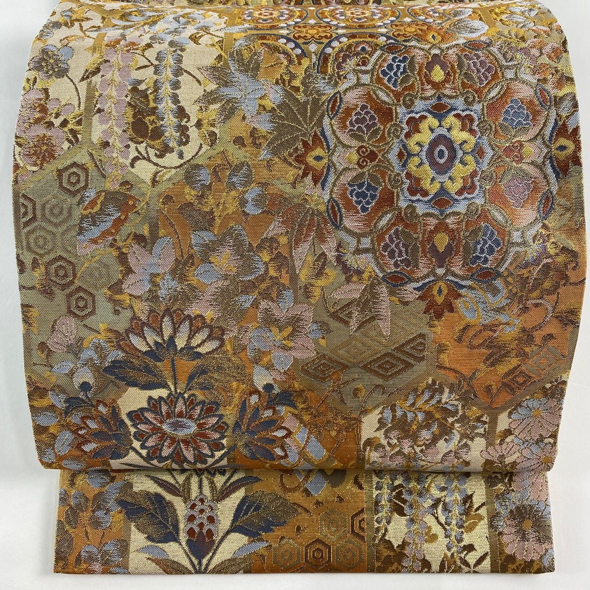 袋帯 秀品 華文 宝尽くし 金色 全通 正絹