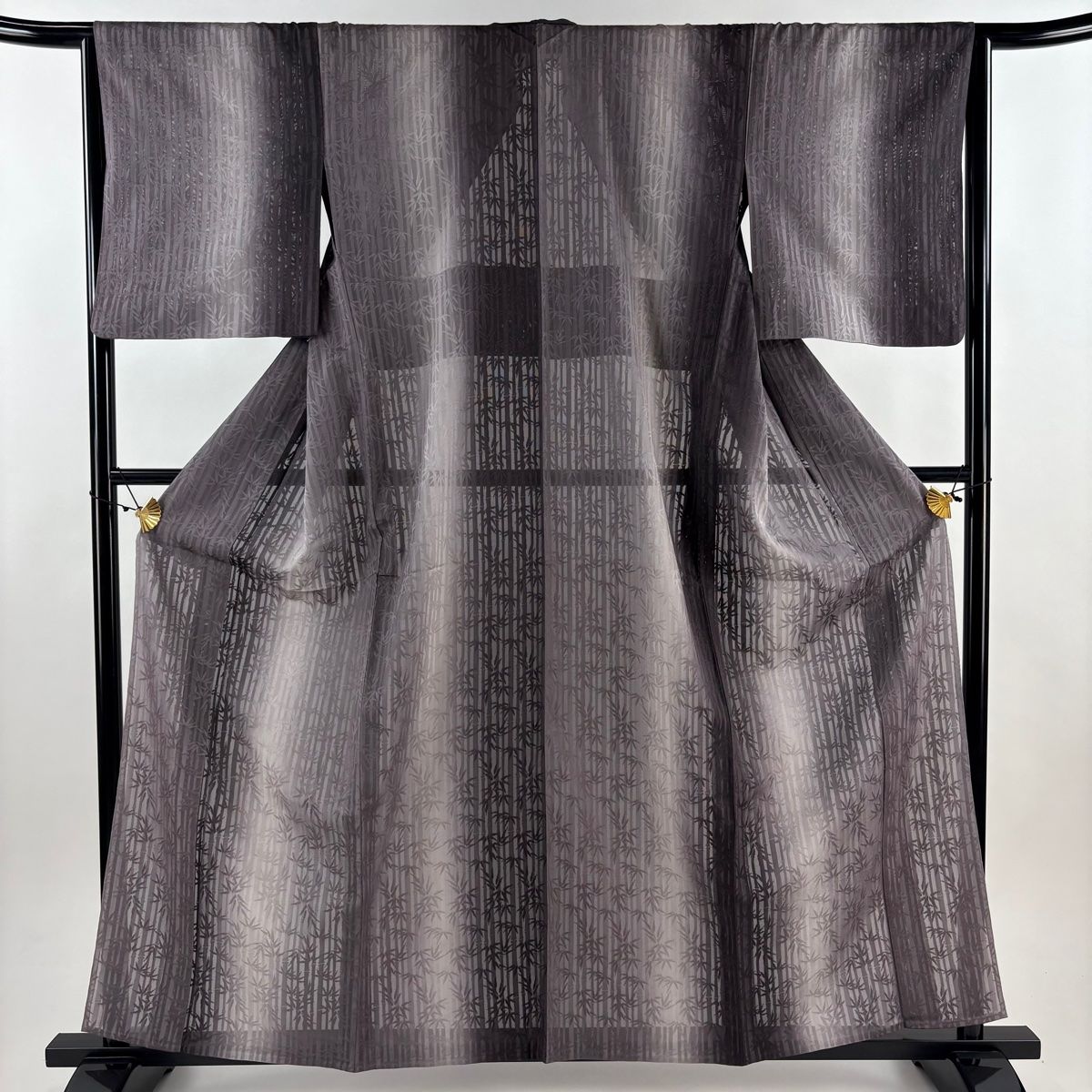 小紋 身丈159 5 cm 裄丈65 M 薄物 笹 縦ぼかし 灰茶 正絹 秀品