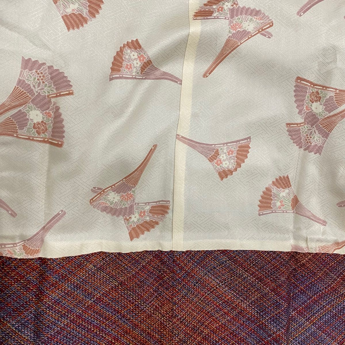  道行 身丈93 cm 裄丈67 M 和装コート 角衿 斜め格子 赤茶 正絹 秀品 羽織 着物 浴衣