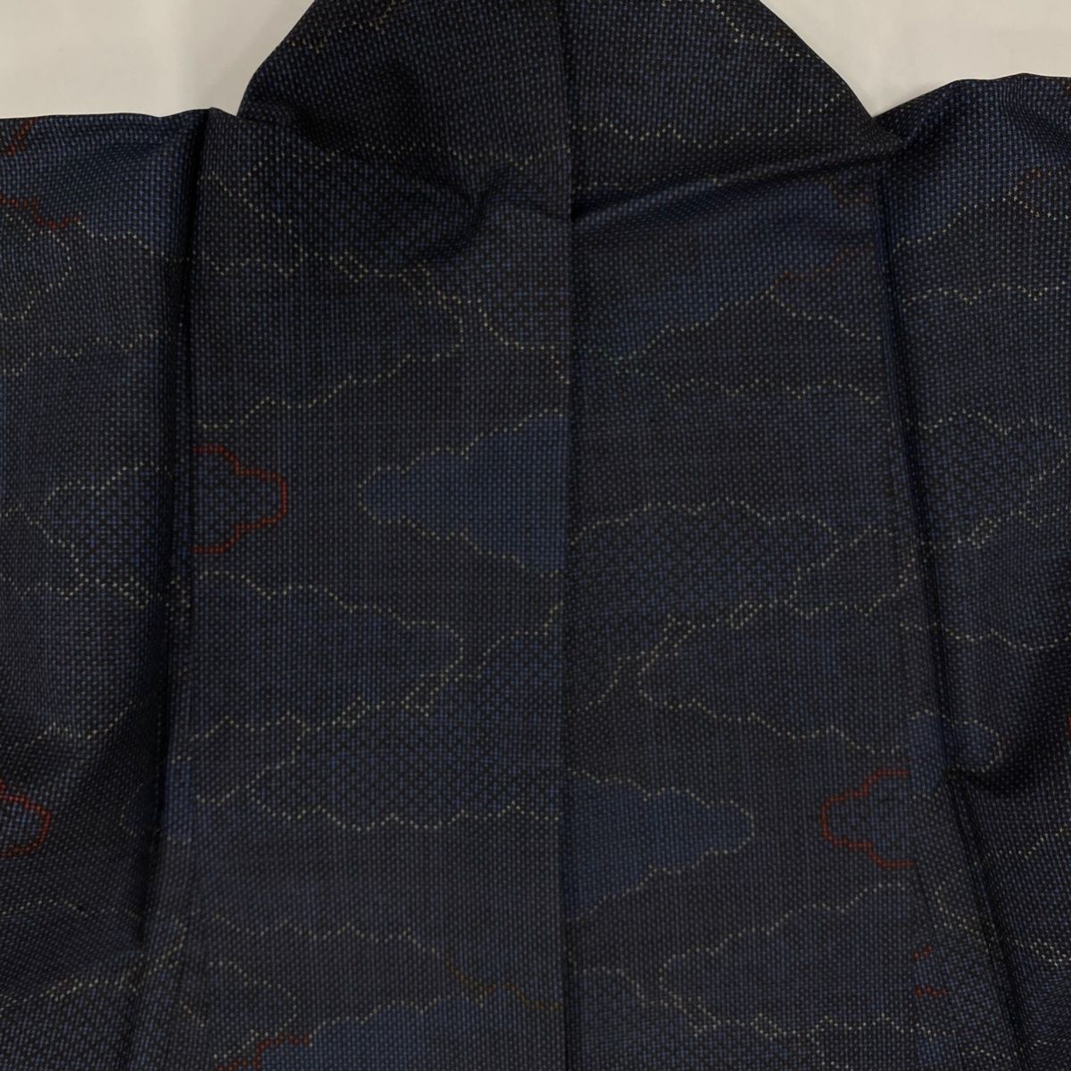  紬 身丈160 cm 裄丈63.5 S 袷 雲文 紺色 正絹 秀品 紬 着物