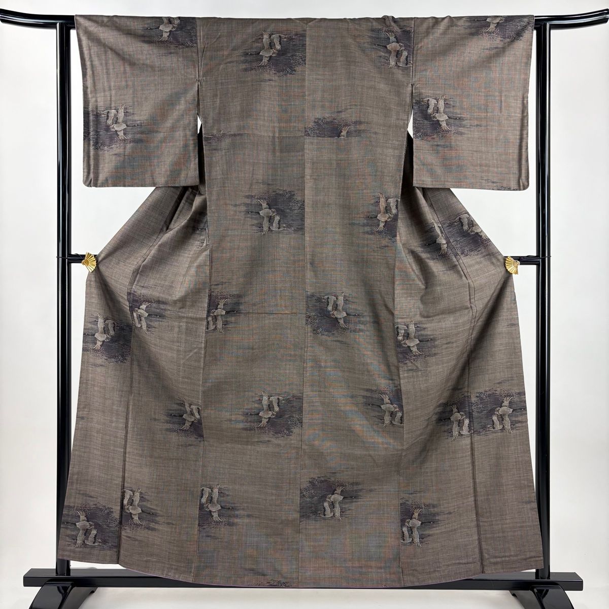 大島紬 身丈160 cm 裄丈62 5 S 袷 証紙 鶴 焦茶色 正絹 秀品
