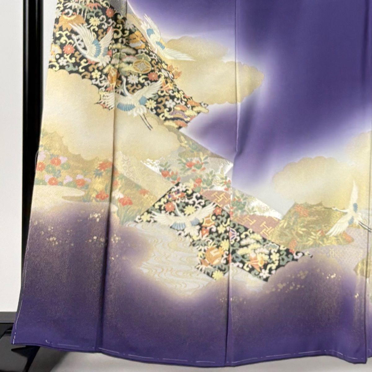 寿光織 色留袖＊袷着物 長尺トールサイズ 源氏 背紋有 灰青 正絹 25H42