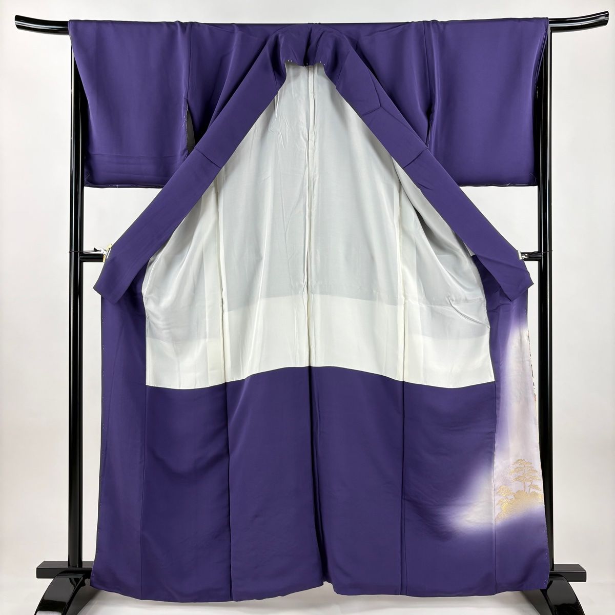 色留袖 身丈162.5cm 裄丈67cm M 袷 寿光織 落款 宝尽くし 鶴 金糸 紫