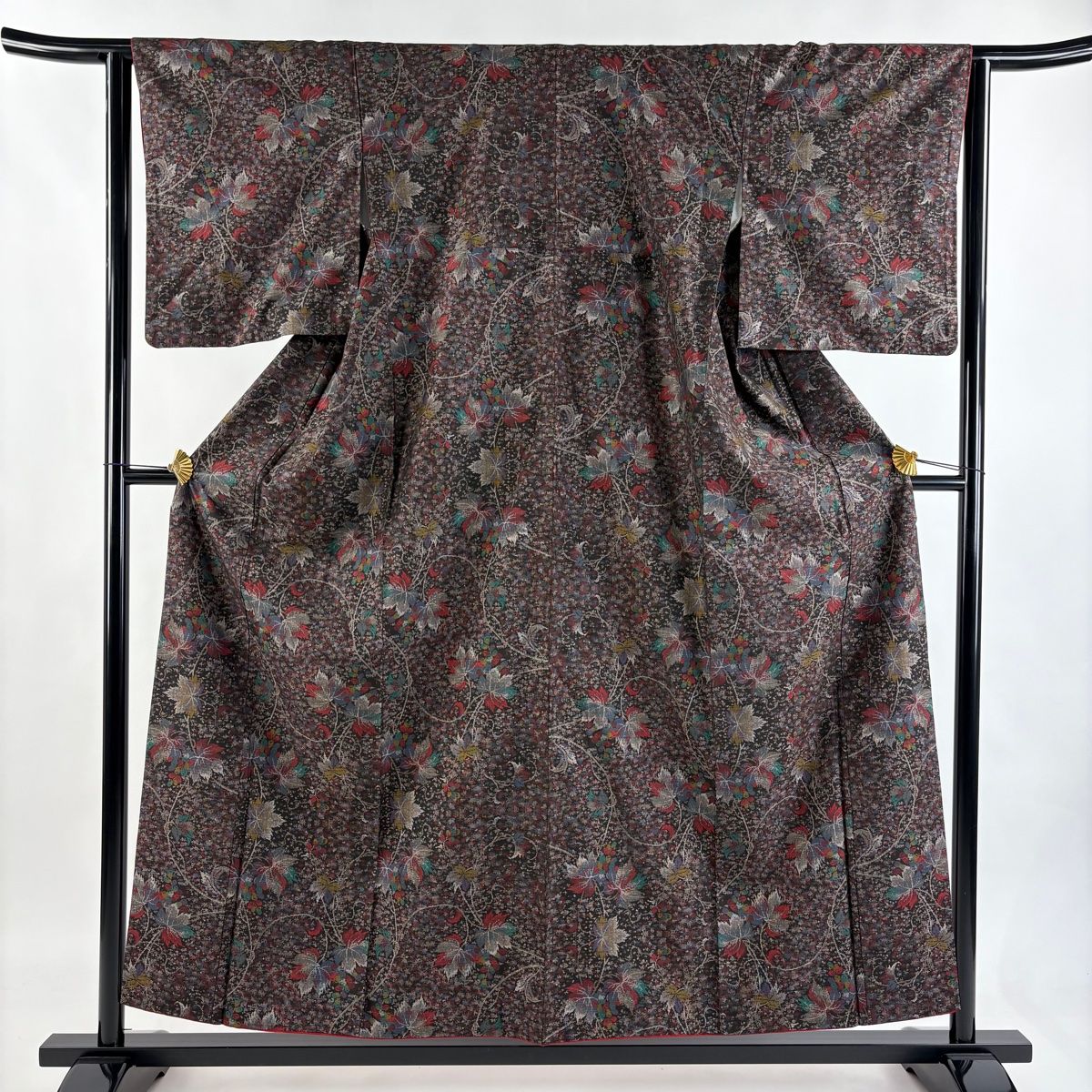 紬 身丈156.5 cm 裄丈63.5 S 袷 葡萄 焦茶色 正絹 秀品