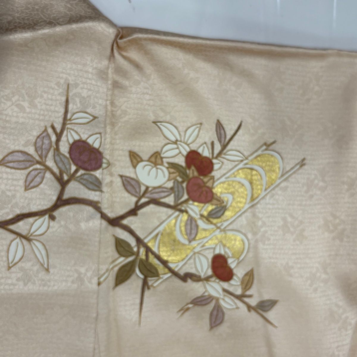 訪問着 身丈166.5cm 裄丈67cm M 袷 橘 観世水 ピンクベージュ 正絹 秀