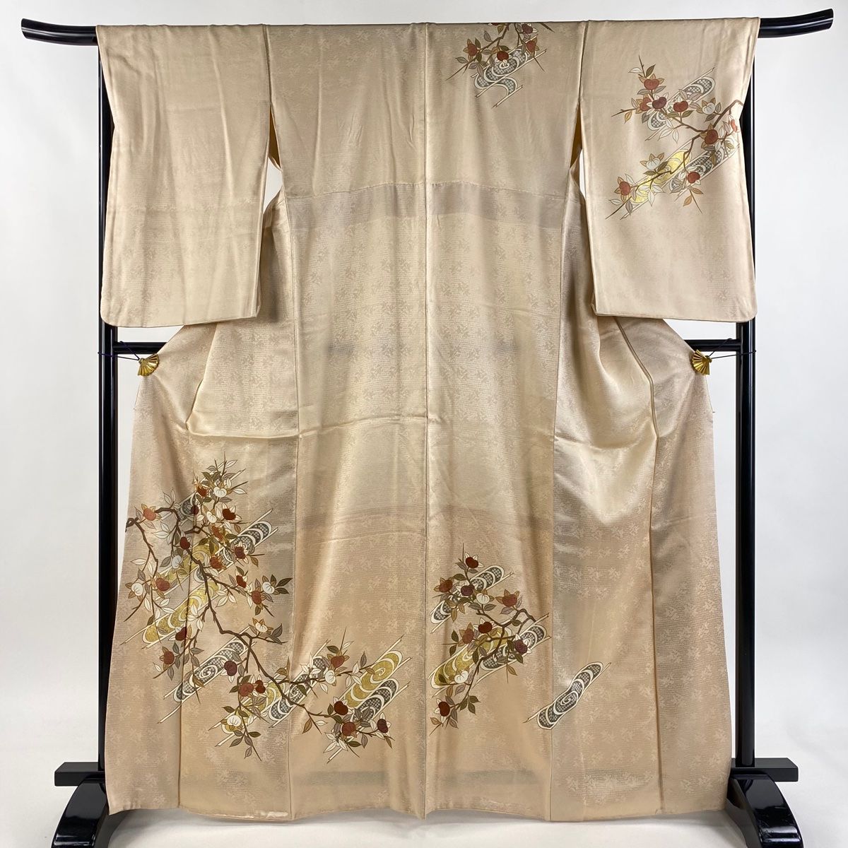 ひ*ん様 【オークション】裄丈66.5cm ベージュ訪問着フルセット 正絹 袷 訪問着 身丈166.5cm 裄丈67cm M 袷 橘 観世水 ピンクベージュ 正絹 秀