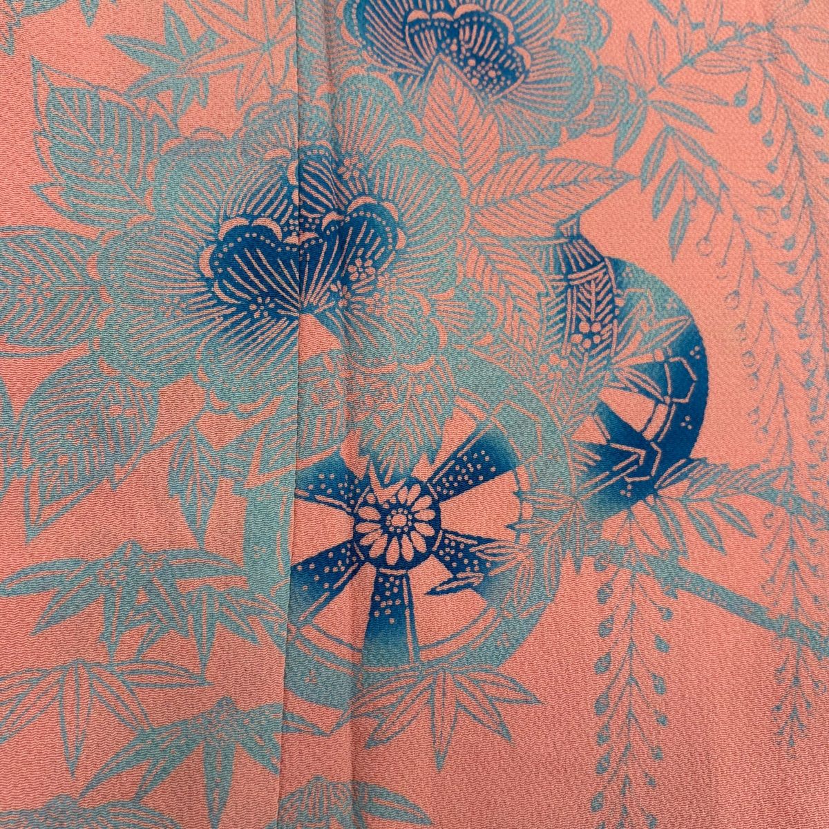  小紋 身丈157.5 cm 裄丈63.5 S 袷 花車 蝶 縮緬 ぼかし ピンク 正絹 秀品 小紋 着物