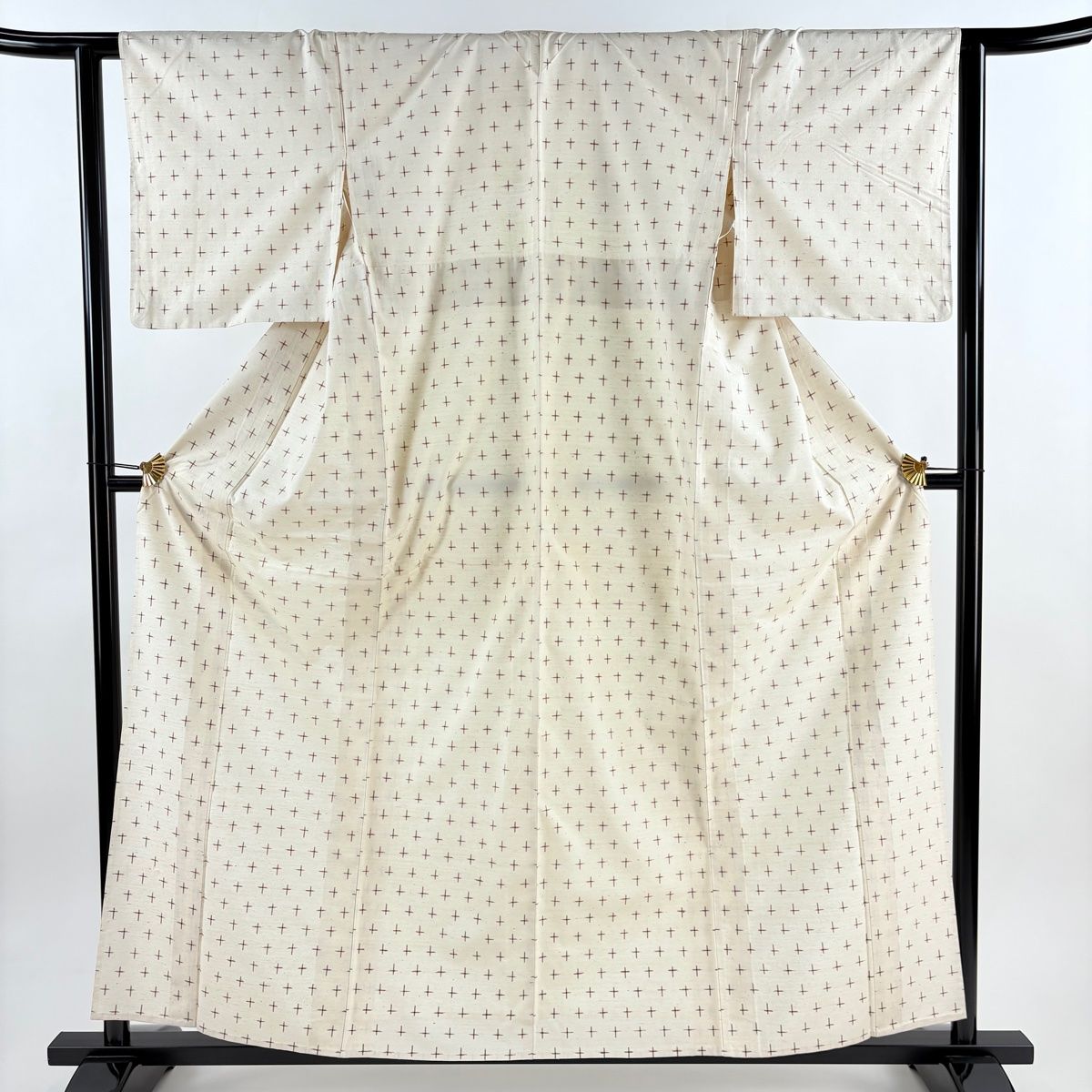 紬 身丈159 cm 裄丈62 5 S 単衣 十字絣 クリーム 正絹 秀品