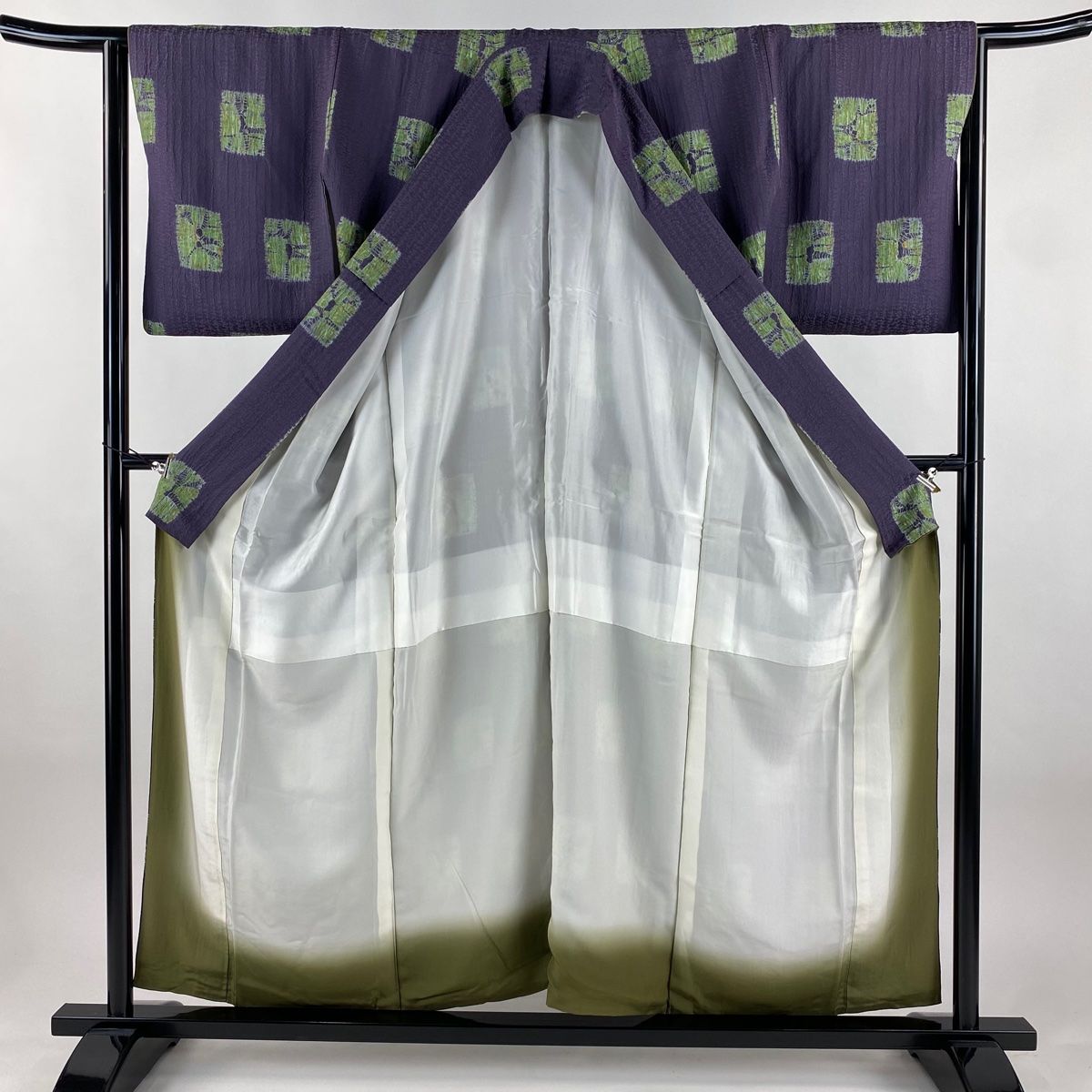  小紋 身丈155 5 cm 裄丈64 M 袷 幾何学模様 絞り 紫 正絹 秀品 小紋 着物