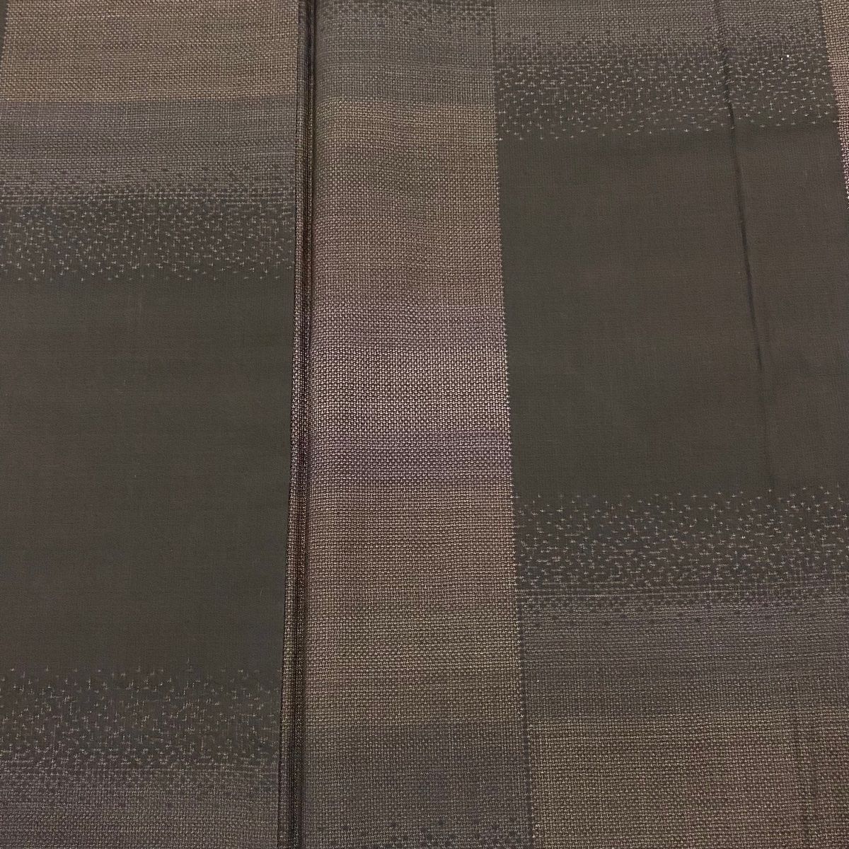  大島紬 身丈161.5 cm 裄丈64 M 袷 吉三郎 証紙 変わり市松 幾何学模様 純泥染 墨色 正絹 紬 着物