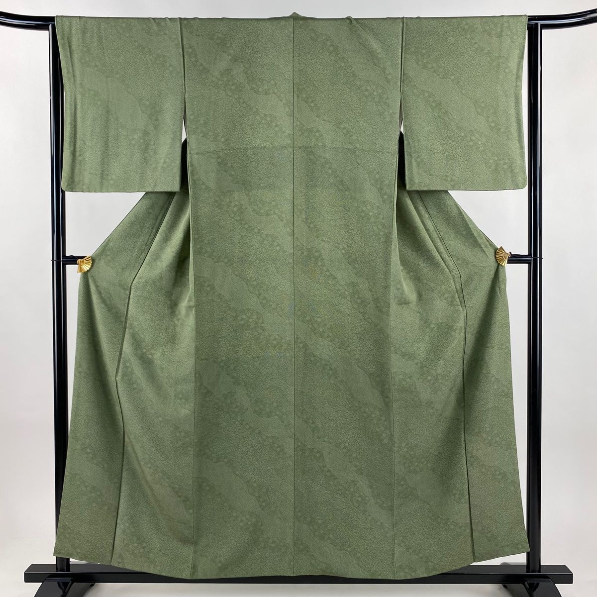 江戸小紋 身丈157 cm 裄丈64 M 袷 寄せ柄 道長取り よもぎ色 正絹