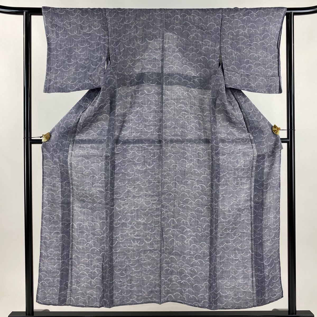 紬 身丈154 cm 裄丈61 S 薄物 芝 トンボ 青灰色 麻