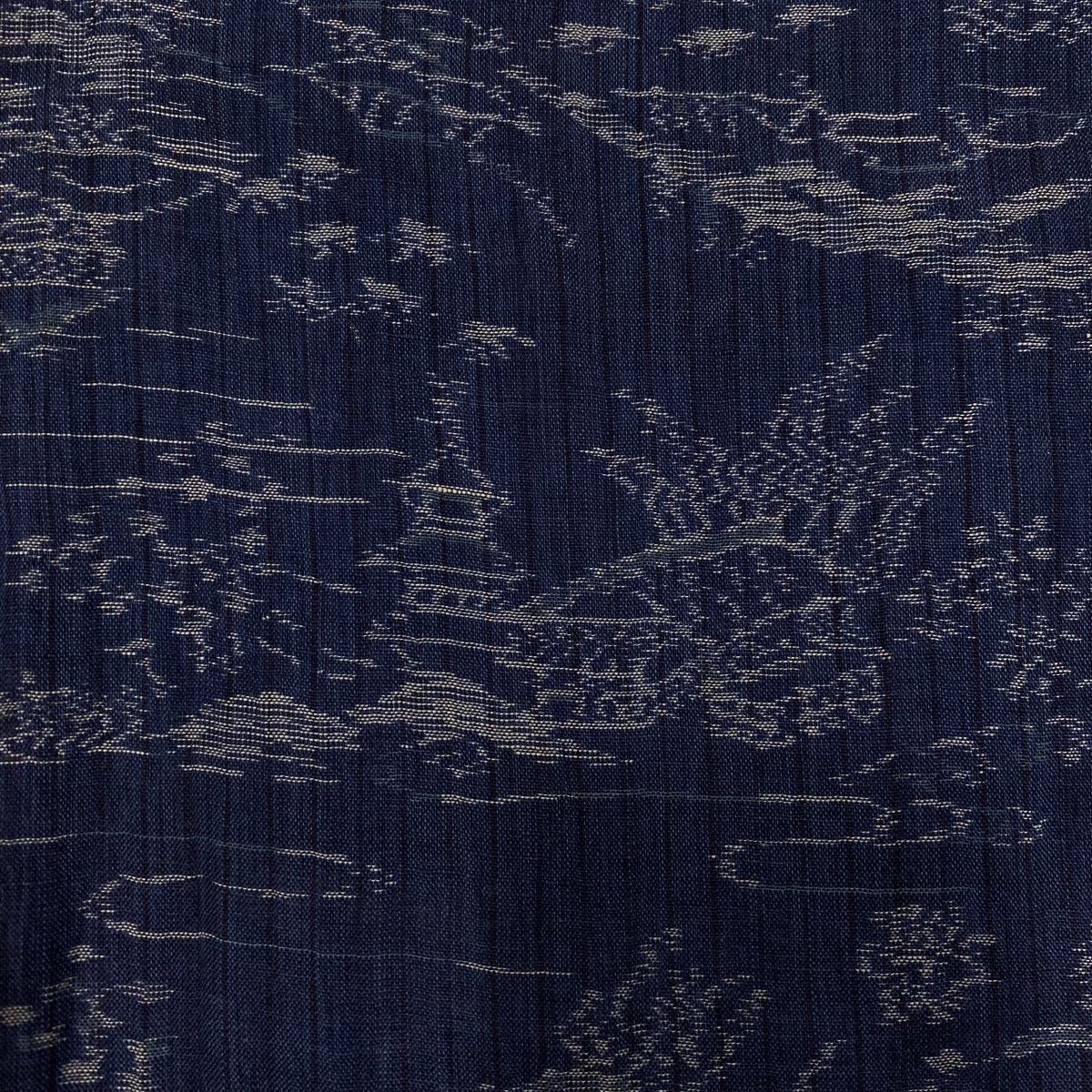  紬 身丈151 cm 裄丈62 5 S 薄物 風景 建物 青灰色 麻 紬 着物