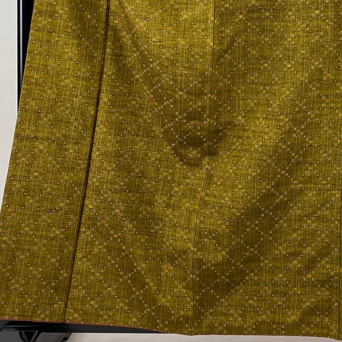 紬 身丈160 cm 裄丈65 M 袷 斜め格子 縦縞 山吹茶色 正絹