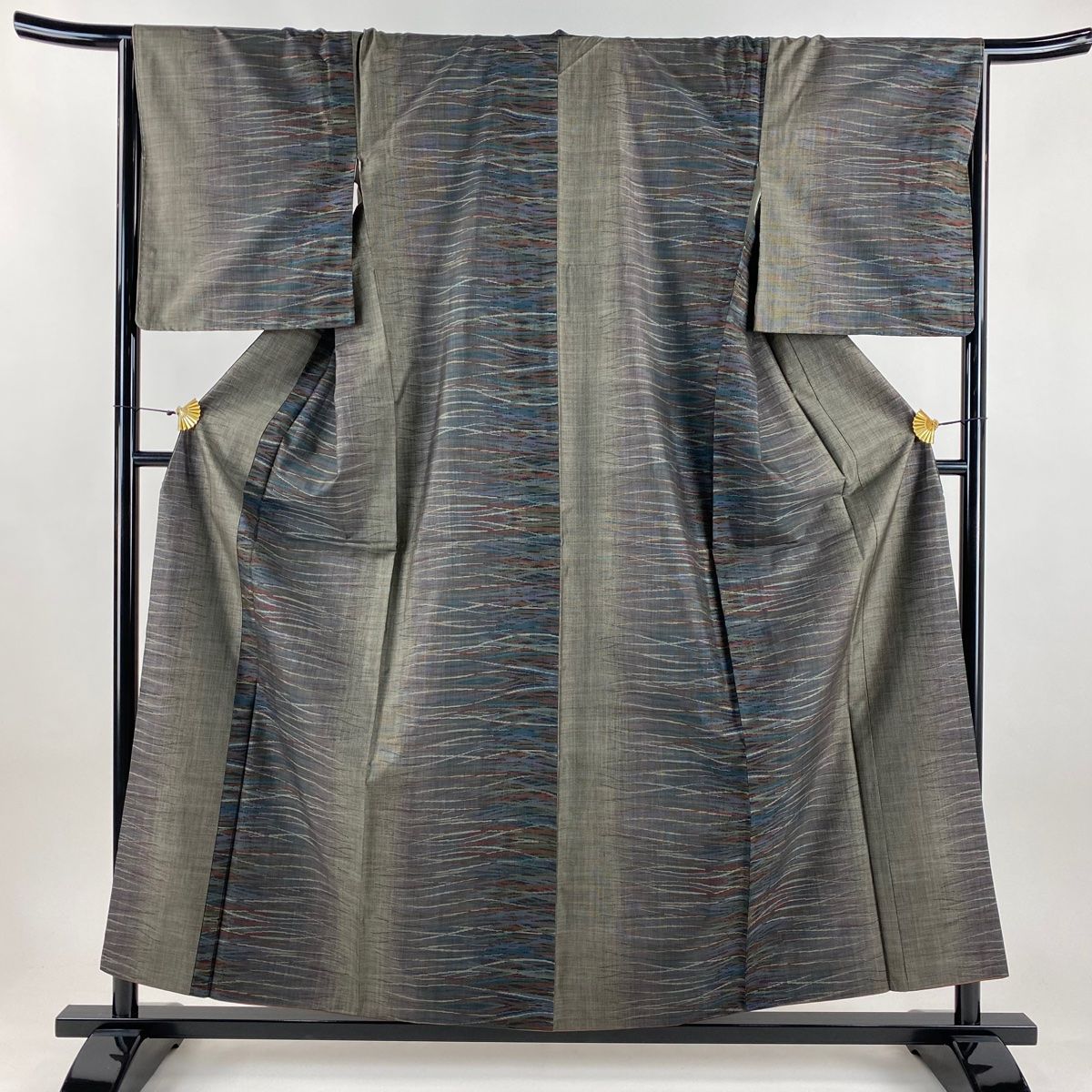 紬 身丈158 cm 裄丈66 M 袷 幾何学 焦茶色 正絹