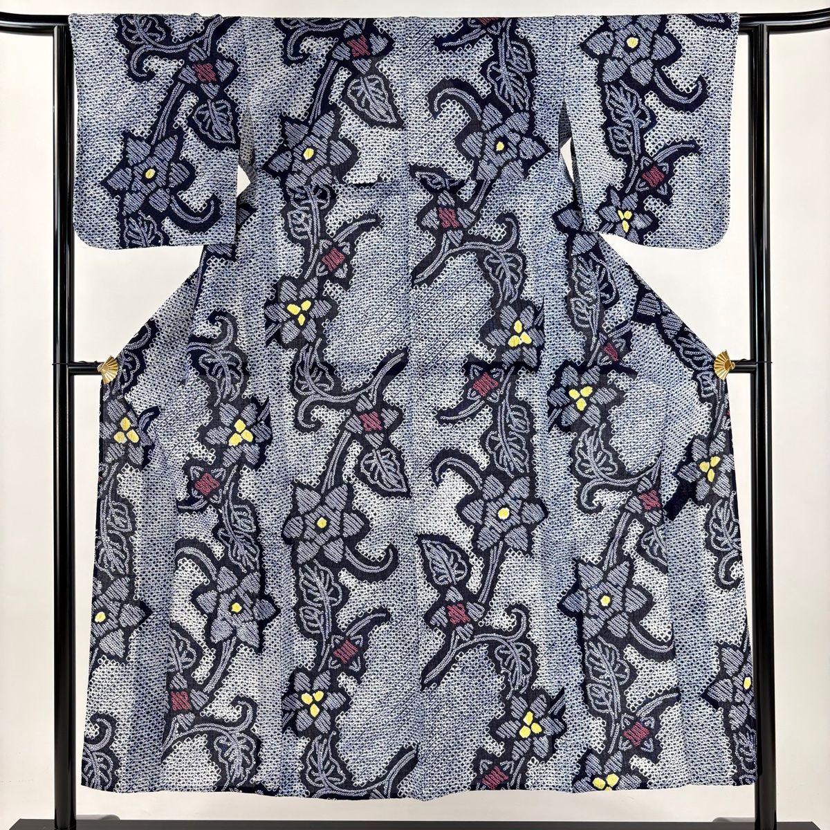 浴衣 身丈150 5 cm 裄丈60 S 絞り浴衣 草花 紺色 綿