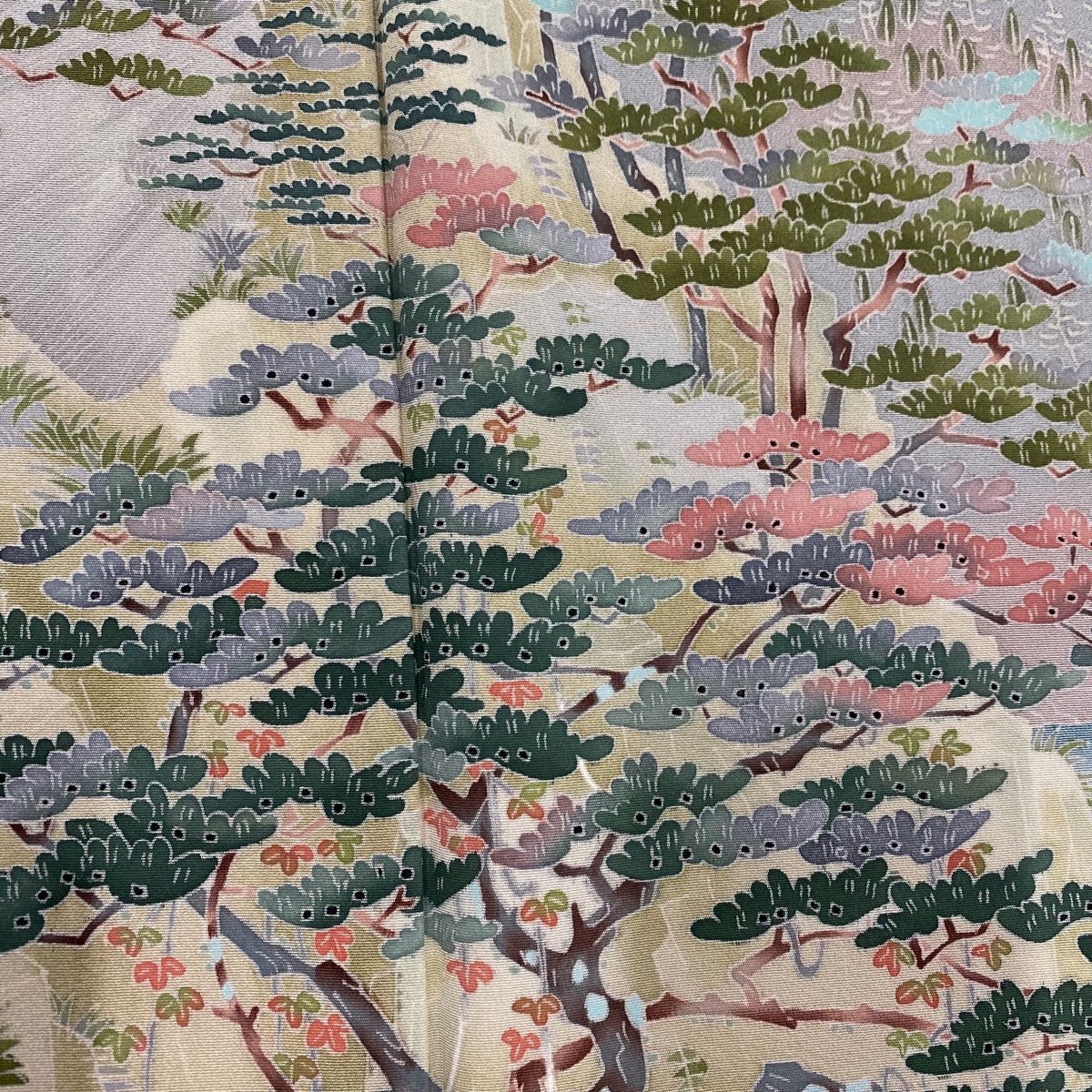  色留袖 身丈158 cm 裄丈62.5 S 袷 柿本市郎 落款 風景 松 ぼかし 染め分け 薄茶色 正絹 一つ紋 色留袖 着物