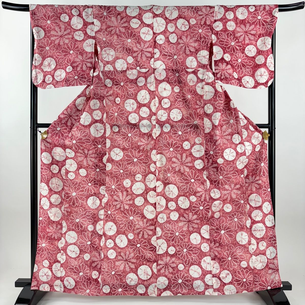 浴衣 身丈162.5 cm 裄丈67 M 絞り浴衣 菊 濃ピンク 綿