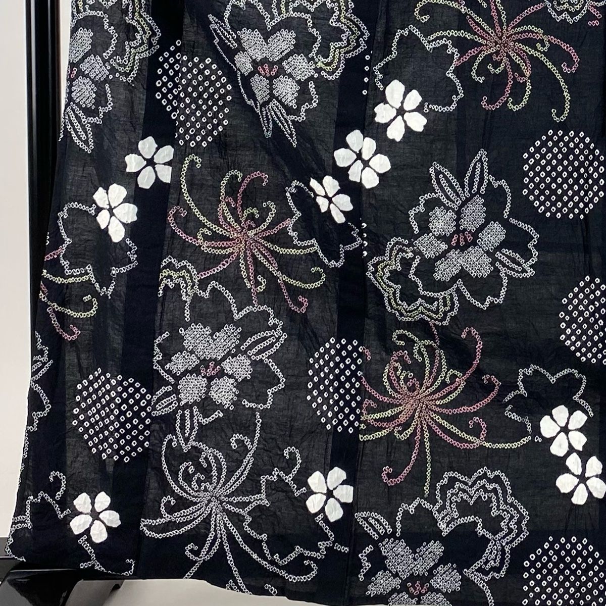 浴衣 身丈164 cm 裄丈66 M 絞り浴衣 桜 菊 黒 綿