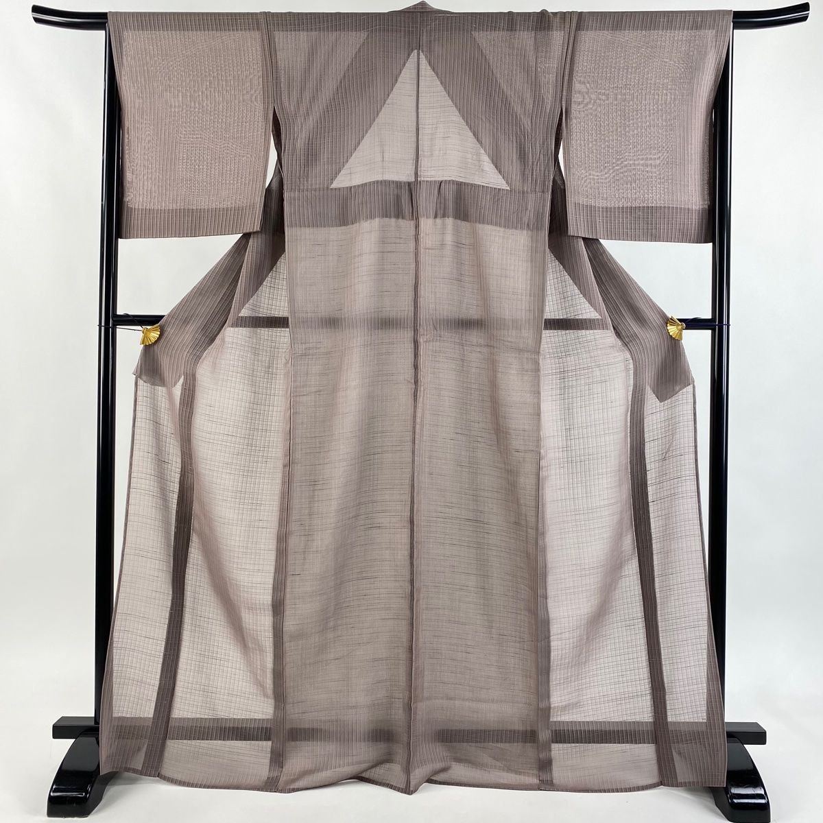 紬 身丈169 cm 裄丈66 M 薄物 夏紬 格子 灰茶 正絹