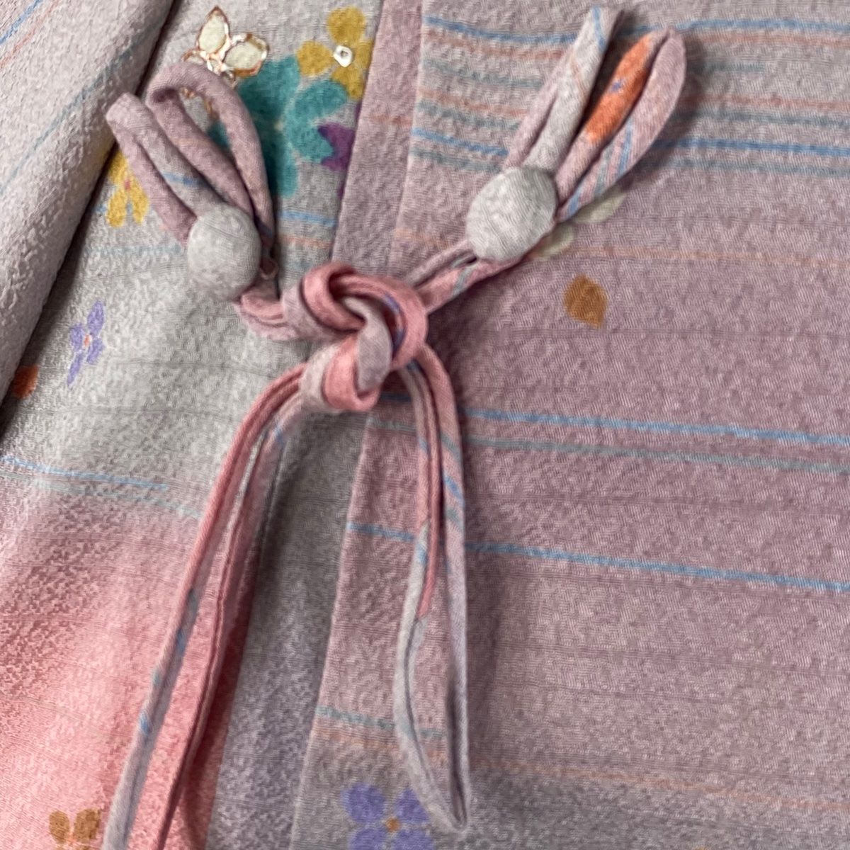  道行 身丈93 5 cm 裄丈65 M 和装コート 都衿 草花 霞 銀彩 ピンク 正絹 羽織 着物 浴衣