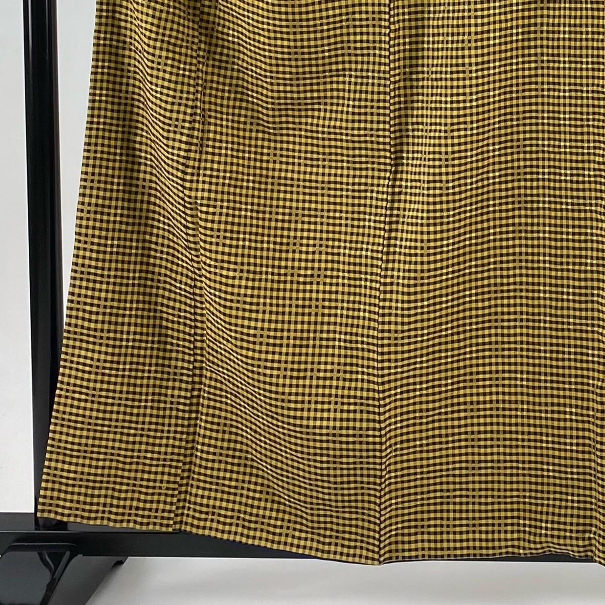 紬 身丈159 cm 裄丈64 M 袷 格子 黄土色 正絹