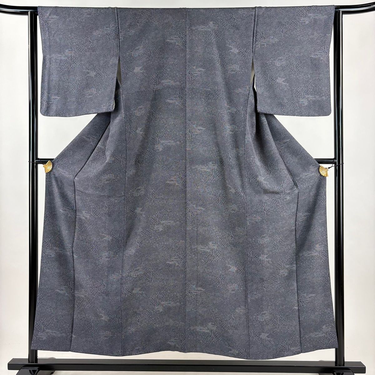 江戸小紋 身丈153 5 cm 裄丈63 S 袷 建物 梅 紺色 正絹