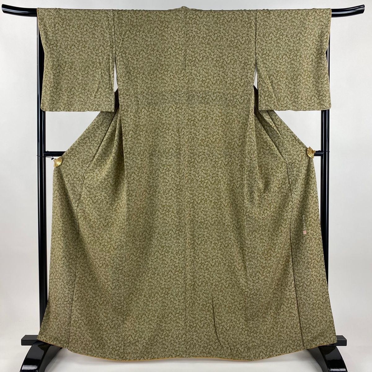 江戸小紋 身丈164 cm 裄丈67 M 袷 紺屋二代目保科 落款 大根 おろし金 山吹茶色 正絹