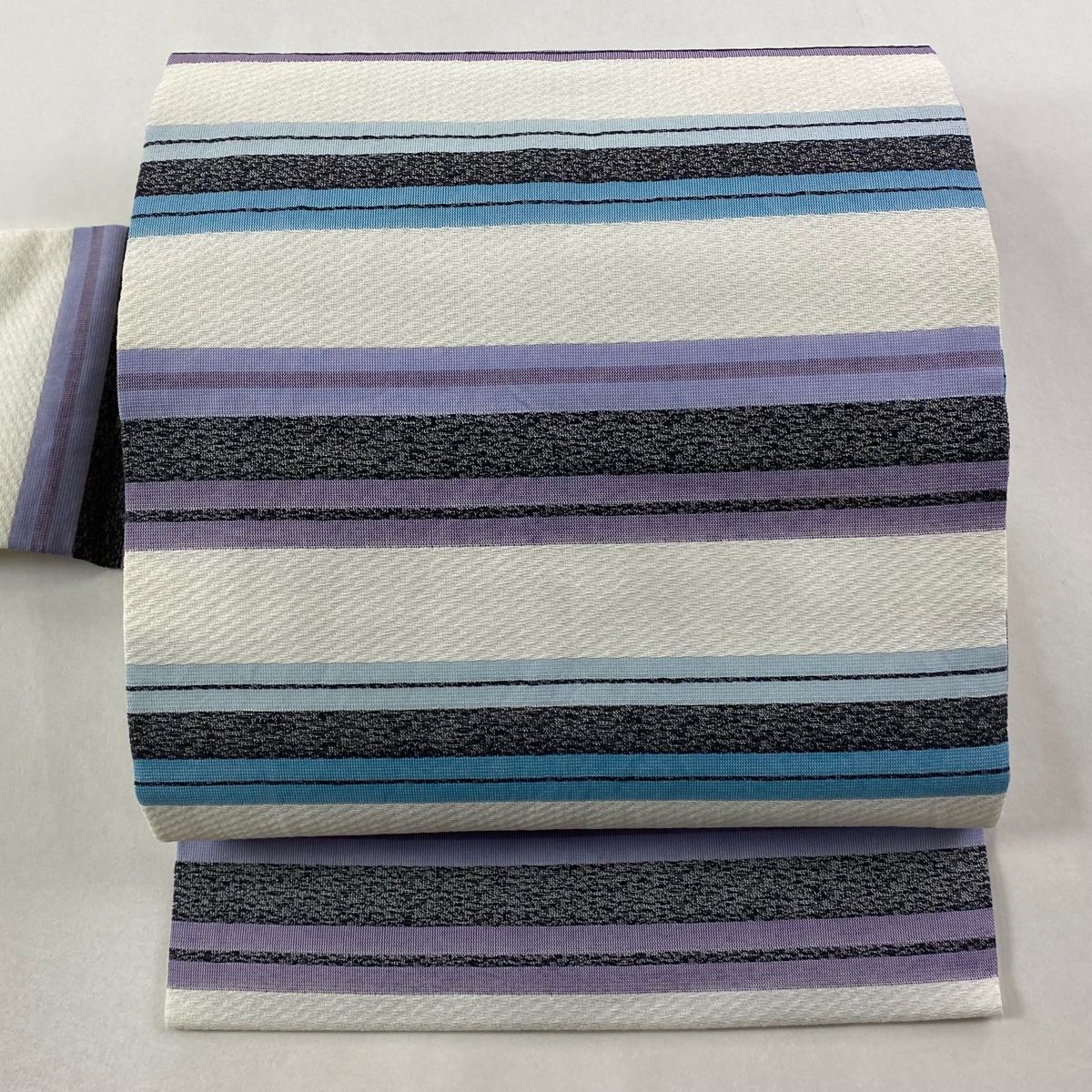 名古屋帯 秀品 証紙 夏帯 西陣織 京和紙 段縞 白 正絹