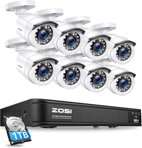 ZOSI 200万画素防犯カメラ8台セット CCTV監視カメラ 防犯レコーダー フルハイビジョン バレット防犯カメラ8台 8CH 1TB HDD H.265 App通知機能 室内 室外 日本語対応 5e247d6c