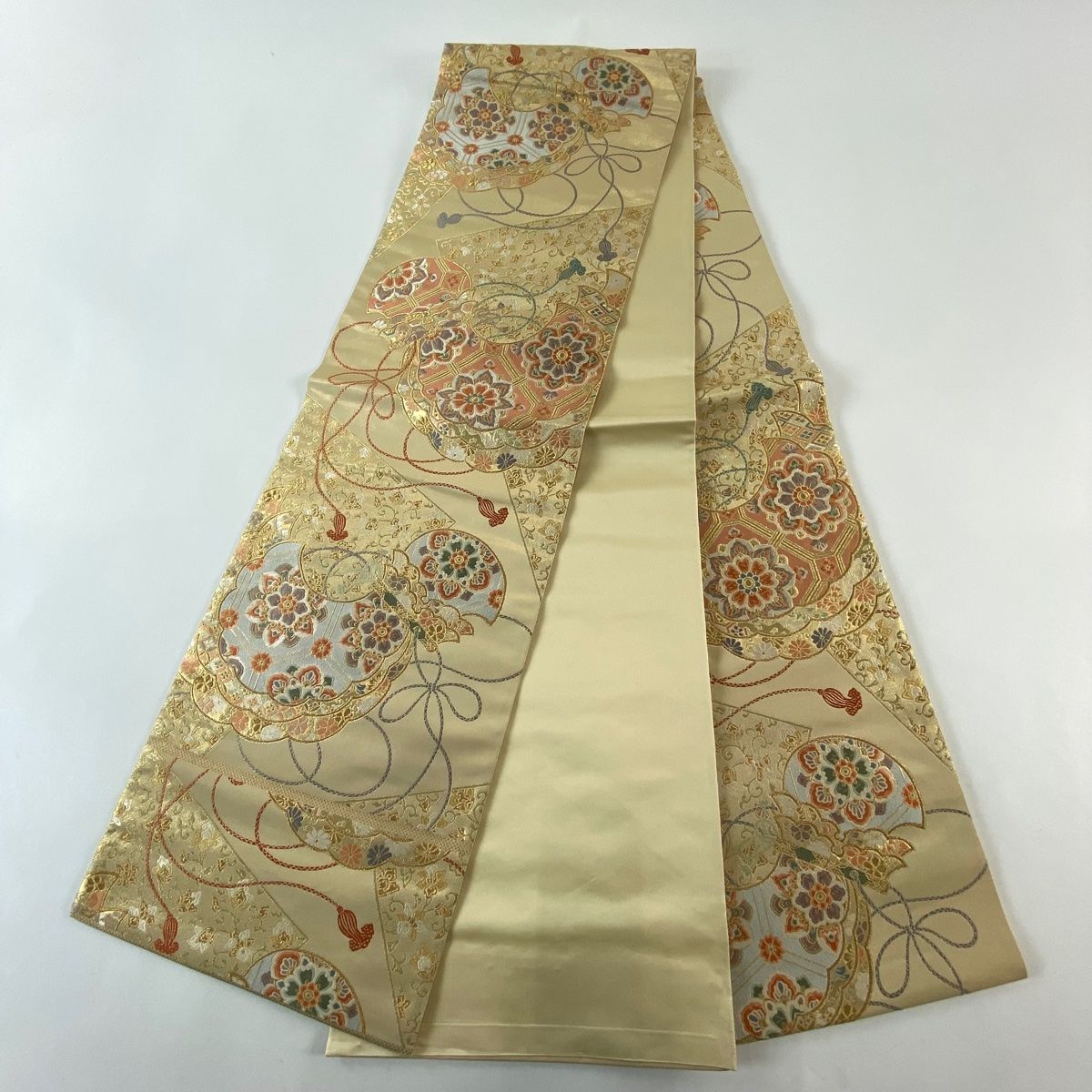 袋帯　蜀江紋　フォーマル　金糸　ベージュ　着物　帯　006k 袋帯 蜀江紋 フォーマル 金糸 ベージュ 着物 帯 006k