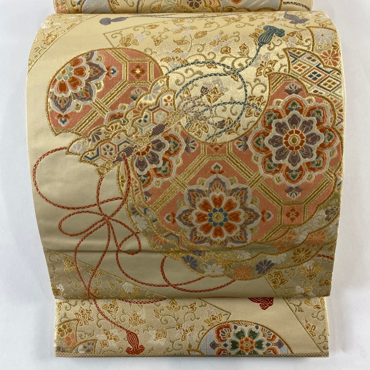袋帯　蜀江紋　フォーマル　金糸　ベージュ　着物　帯　006k 袋帯 蜀江紋 フォーマル 金糸 ベージュ 着物 帯 006k 袋帯蜀江紋