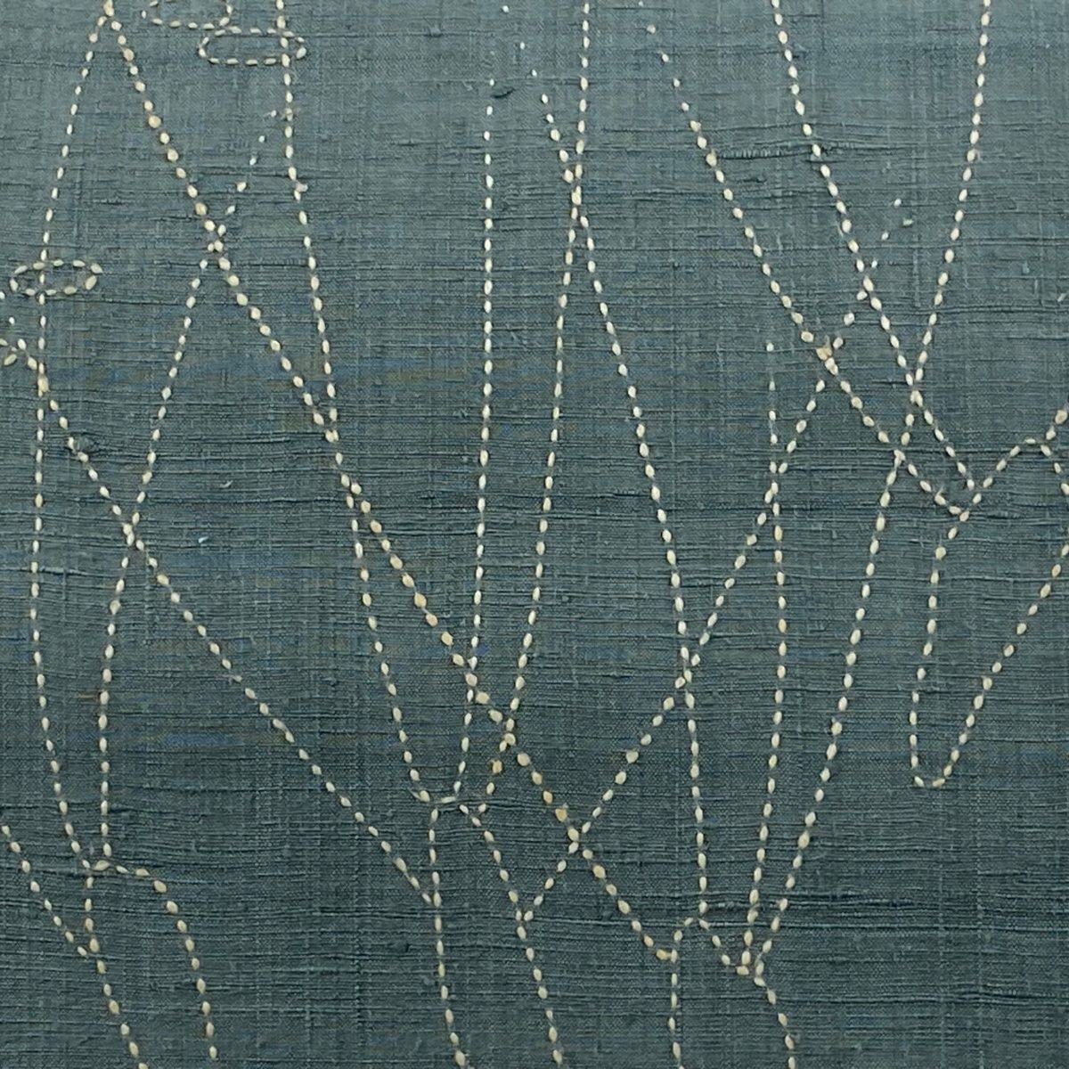 名古屋帯 秀品 幾何学 刺繍 灰緑 正絹