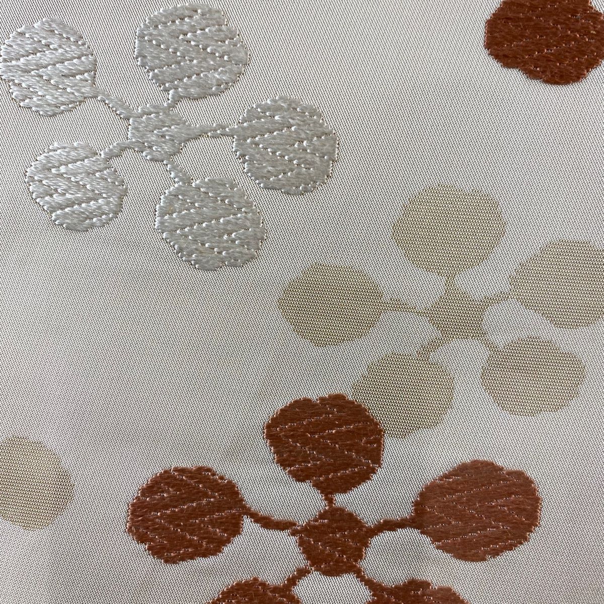 名古屋帯 秀品 鉢梅 金糸 クリーム 正絹