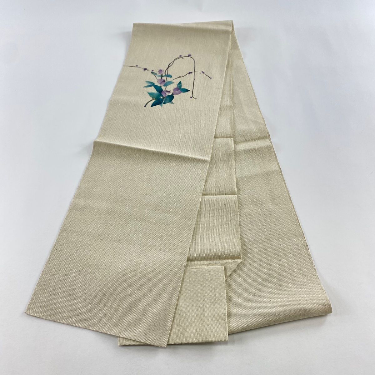  名古屋帯 秀品 八寸名古屋帯 松葉仕立て やまと 草花 ベージュ 正絹 名古屋帯 帯