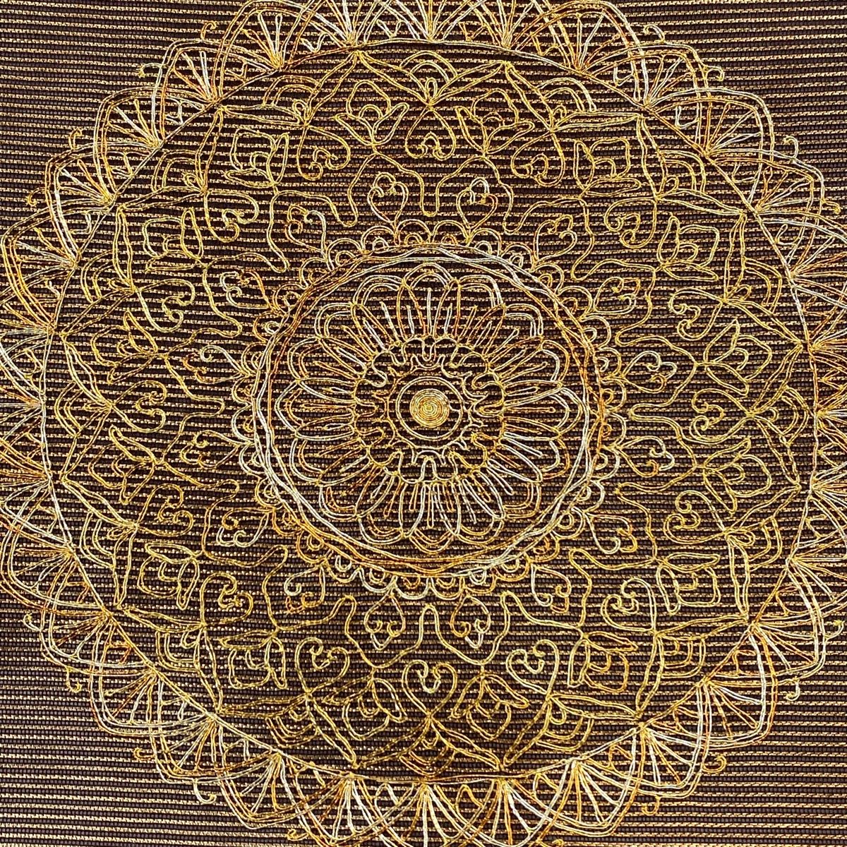 名古屋帯 秀品 華文 金銀糸 箔 茶紫 正絹