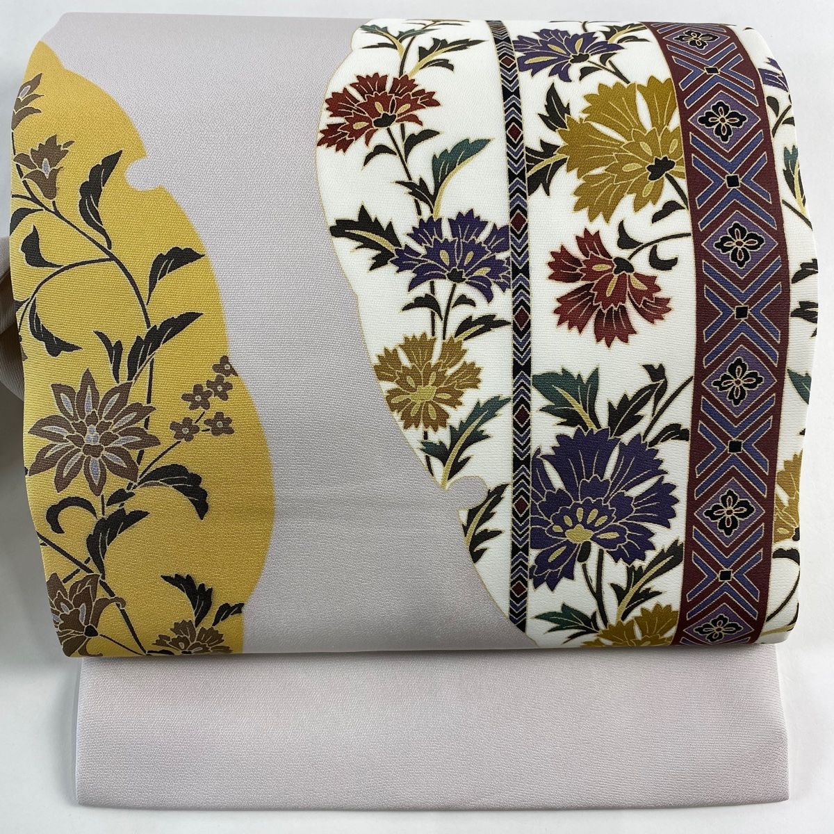 名古屋帯 秀品 花唐草 雪輪 灰茶 正絹