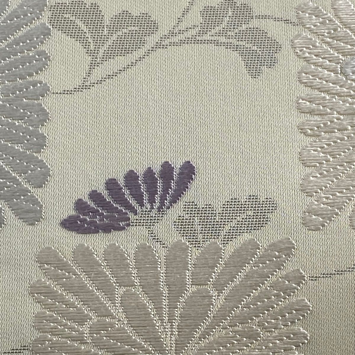 名古屋帯 秀品 菊唐草 市松 唐織 ベージュ 正絹