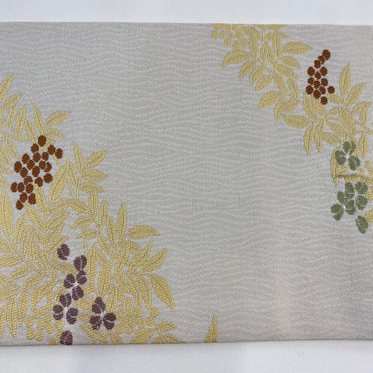  名古屋帯 秀品 葉と実 南天 ベージュ 正絹 名古屋帯 帯