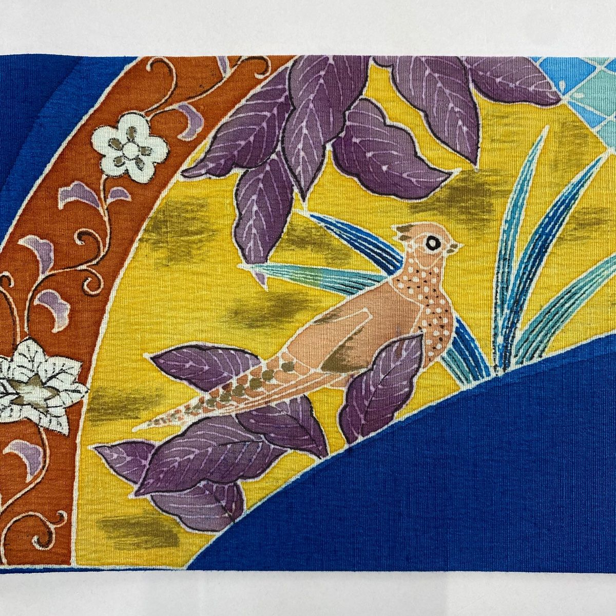  名古屋帯 秀品 鳥 花唐草 染め分け 青 正絹 名古屋帯 帯