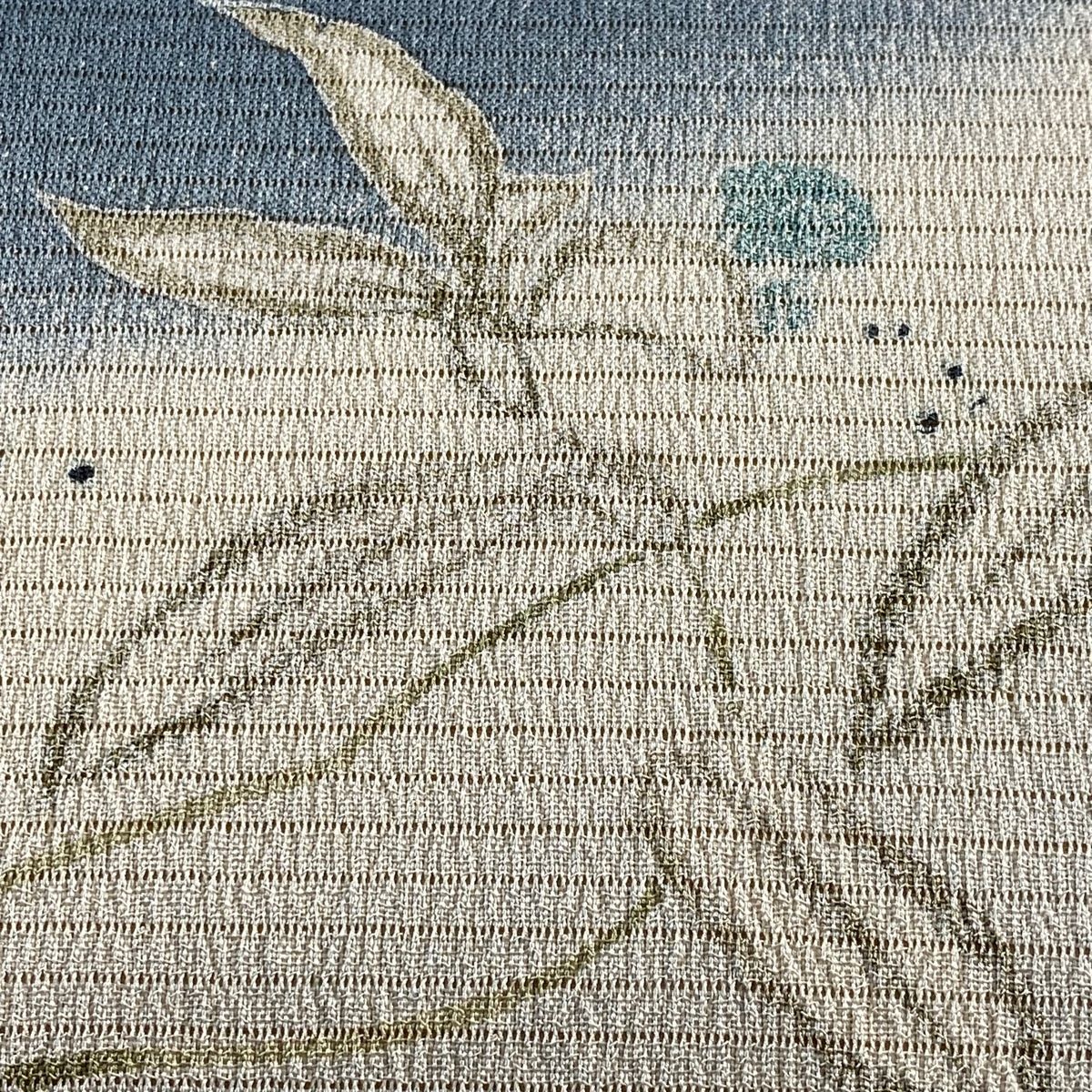 名古屋帯 秀品 夏帯 絽 草花 青灰色 正絹