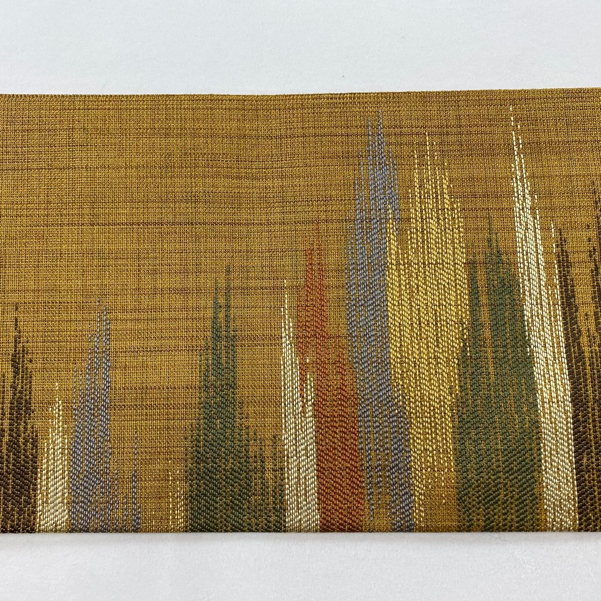  名古屋帯 秀品 霞 金通し 山吹茶色 正絹 名古屋帯 帯