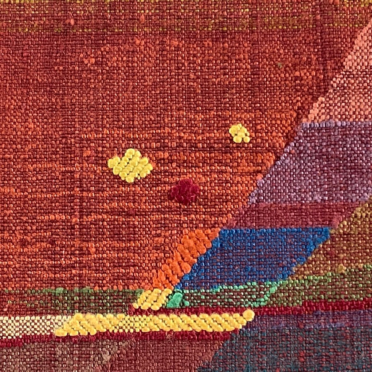 名古屋帯 秀品 紬地 幾何学模様 赤茶 正絹